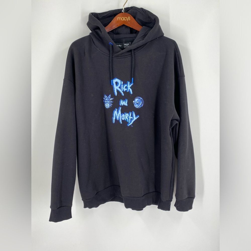 DeFacto Rick and Morty Printed Black Hoodie XL